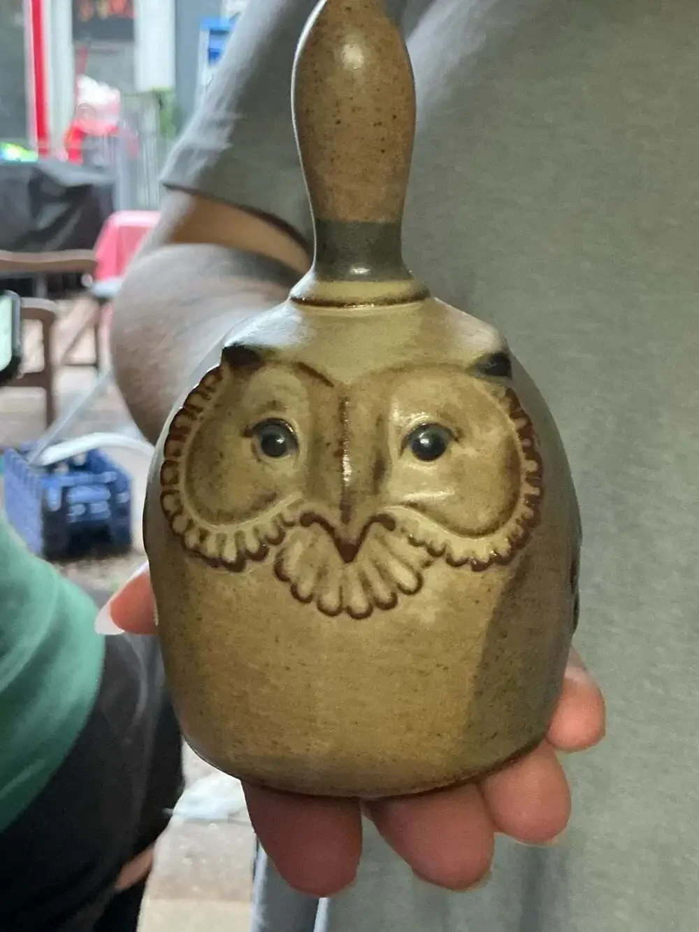Vintage UCTCI Japan Stoneware Owl Hand Bell